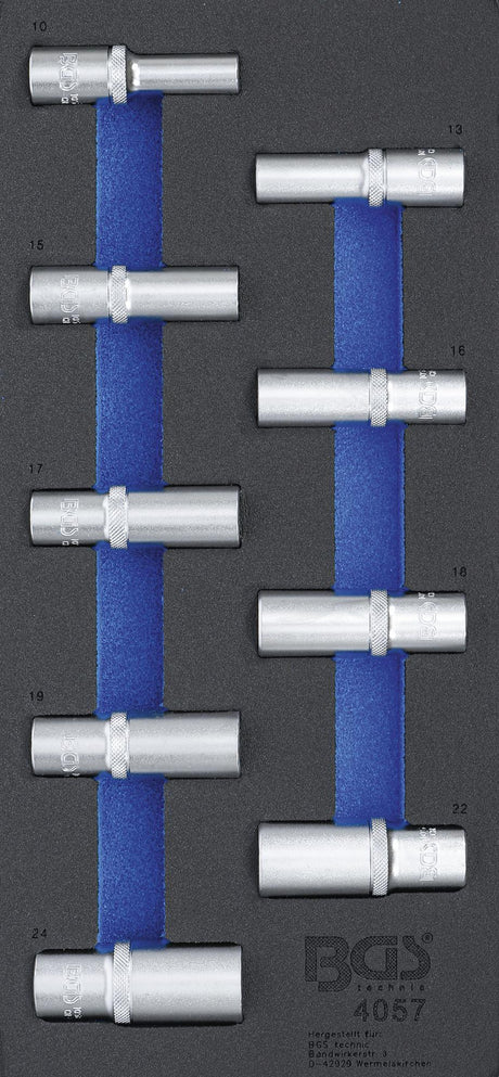 TOOL TRAY 1/3: SOCKETS, HEXAGON | 12.5 MM (1/2") | 10 - 24 MM | DEEP | 9 PCS. (4057)