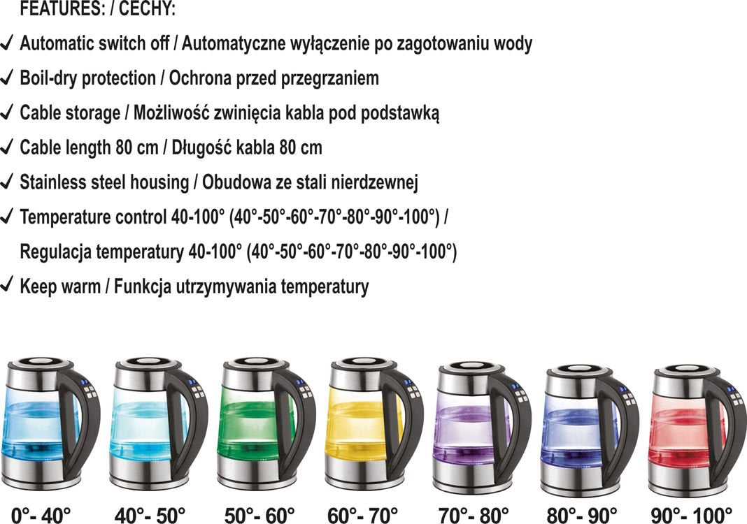 EL. GLASS KETTLE, LED 1,7L TEMP.CONTROL (68173)