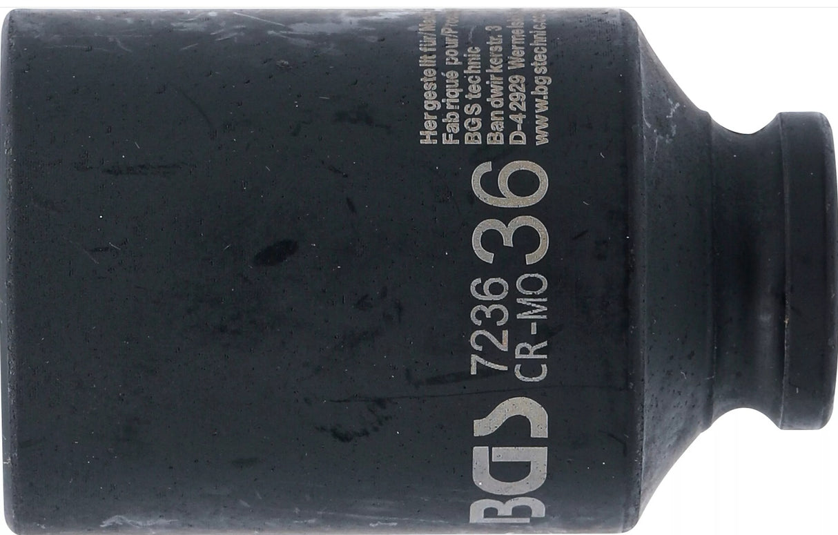 IMPACT SOCKET HEXAGON, DEEP | 12.5 MM (1/2") DRIVE | 36 MM (7236)