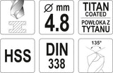 TWIST DRILL BIT HSS-TIN 4,8 MM (YT-44645)