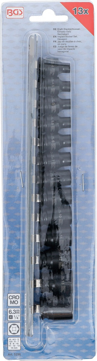 IMPACT SOCKET SET, HEXAGON | 6.3 MM (1/4") DRIVE | 4 - 14 MM | 13 PCS. (5296)