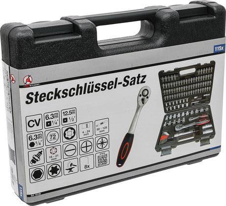 SOCKET SET SUPER LOCK | 6.3 MM (1/4") / 12.5 MM (1/2") DRIVE | 115 PCS. (15120B)