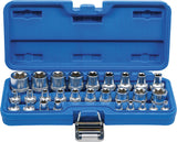 SOCKET SET, E-TYPE | 6.3 MM (1/4") / 12.5 MM (1/2") DRIVE | E4 - E24 | 28 PCS. (70099)