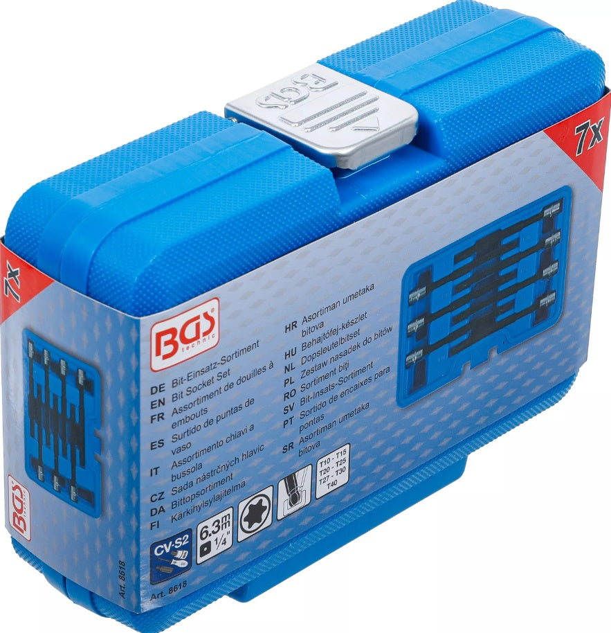 BIT SOCKET SET | 6.3 MM (1/4") DRIVE | T-STAR (FOR TORX) T10 - T50 | 9 PCS. (8618)