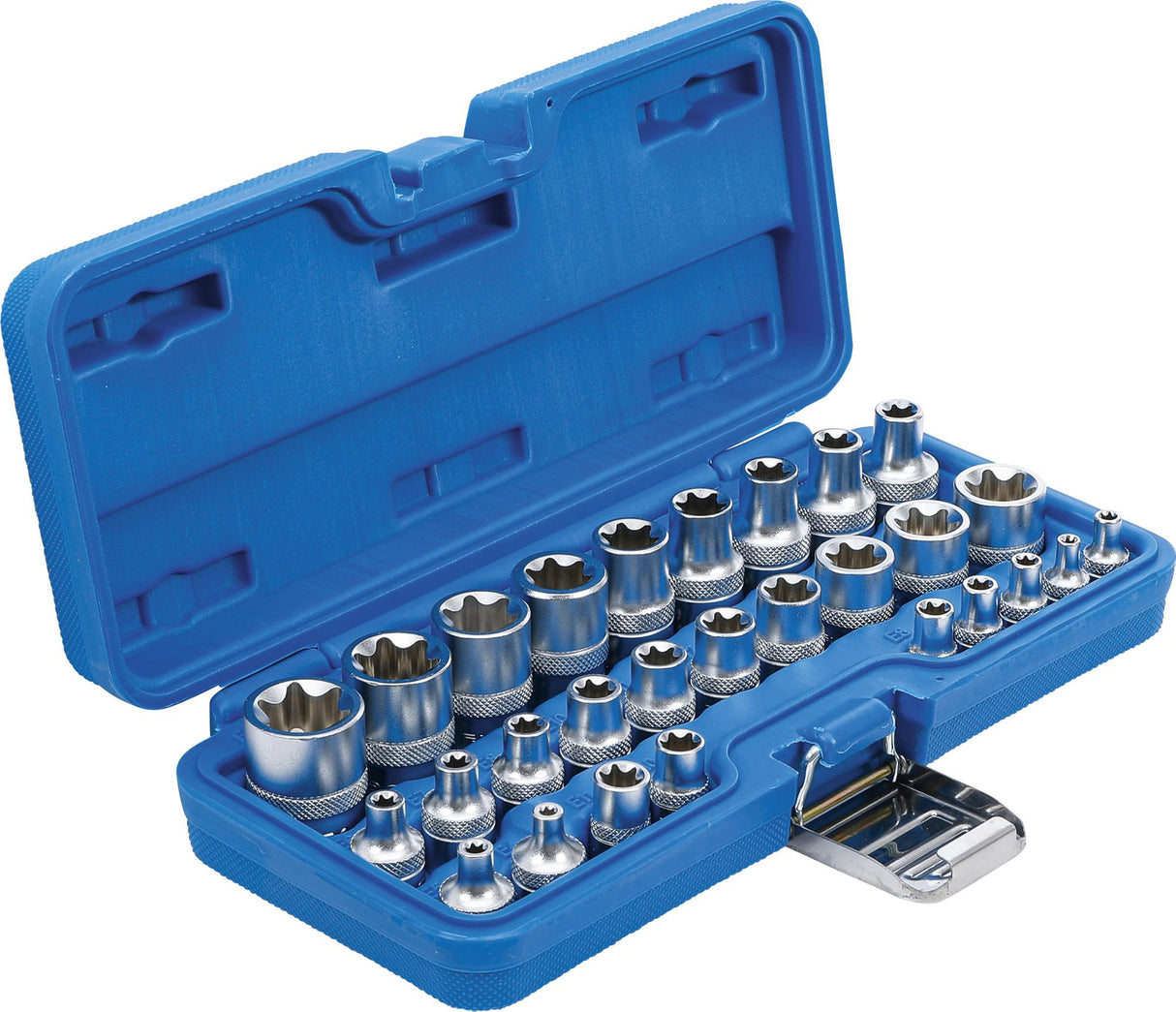 SOCKET SET, E-TYPE | 6.3 MM (1/4") / 12.5 MM (1/2") DRIVE | E4 - E24 | 28 PCS. (70099)