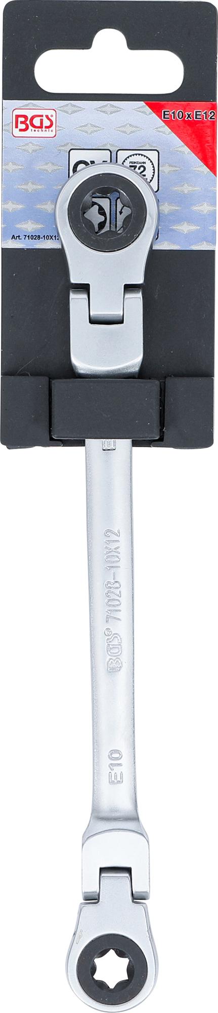 DOUBLE RATCHET RING SPANNER | ADJUSTABLE | WITH E-TYPE RING HEADS | E10 X E12 (71028-10X12)