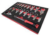 SET OF INSERTED WRENCHES | RATCHETING RING / OPEN FOR BRAKE HOSES | 8 - 22 MM | 19 PCS. (RWF19S)