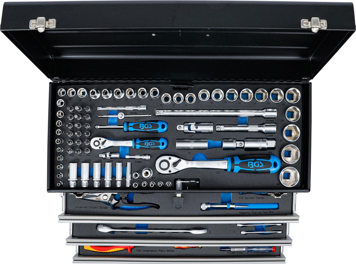 ELECTRICIANS-METAL WORKSHOP TOOL CASE | 3 DRAWERS | WITH 147 TOOLS (3350)