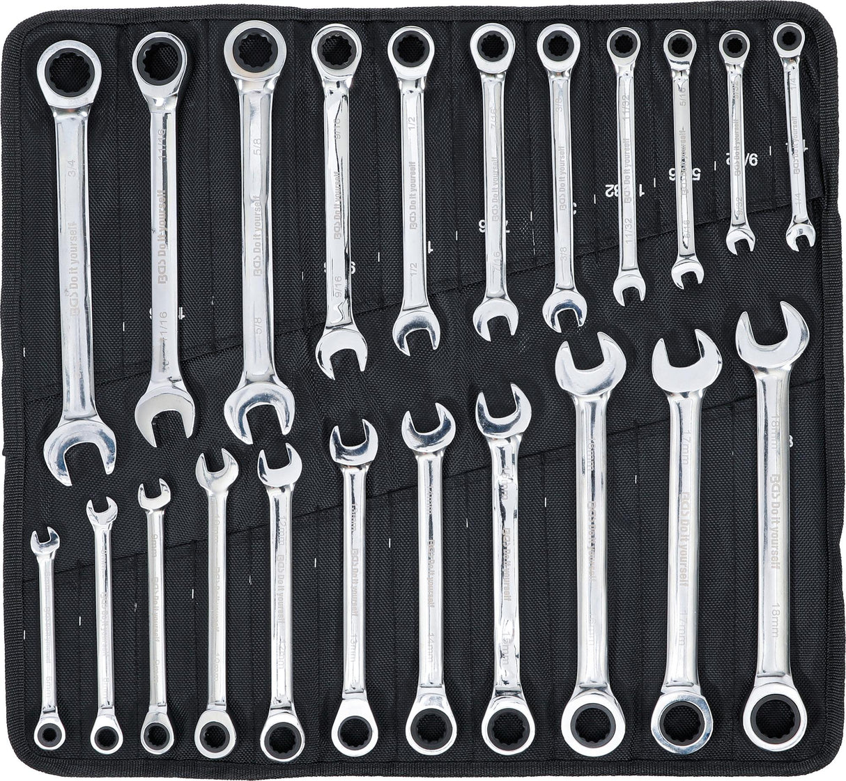 RATCHET COMBINATION WRENCH SET | METRIC / INCH SIZES | 22 PCS. (30010)