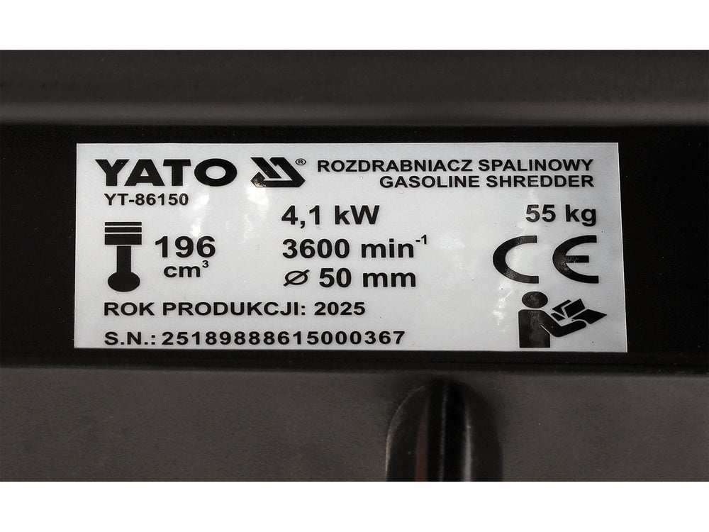 GASOLINE SHREDDER 196CM3 50MM (YT-86150)