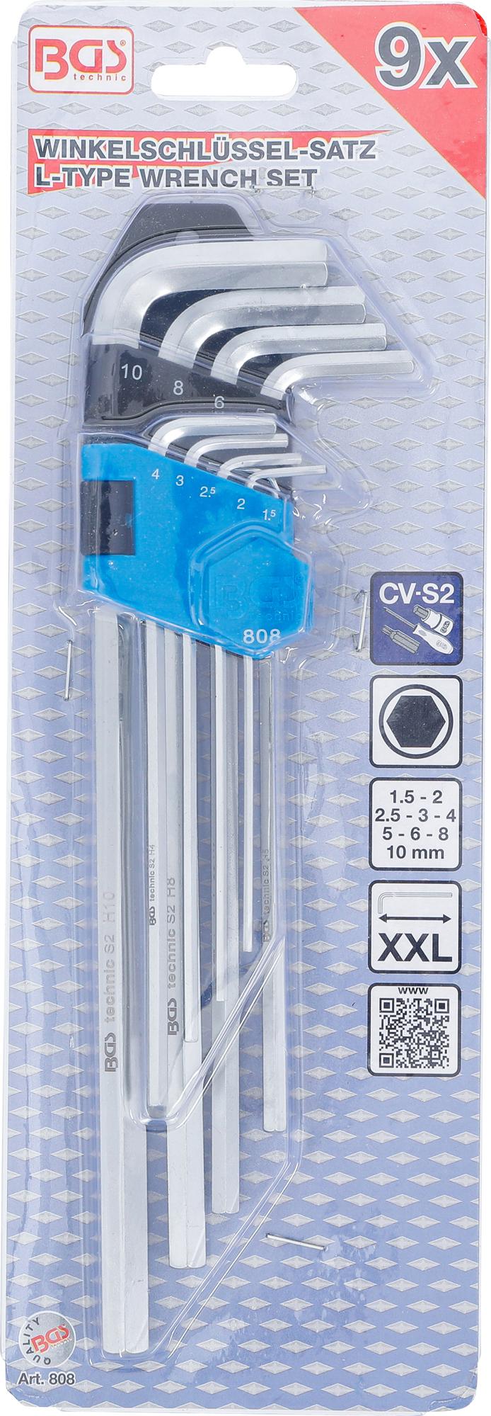 L-TYPE WRENCH SET | EXTRA LONG | INTERNAL HEXAGON 1.5 - 10 MM | 9 PCS. (808)