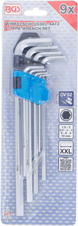 L-TYPE WRENCH SET | EXTRA LONG | INTERNAL HEXAGON 1.5 - 10 MM | 9 PCS. (808)