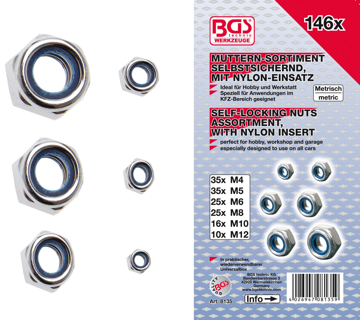 HEXAGON NUT ASSORTMENT | SELF-LOCKING | 146 PCS. (8135)