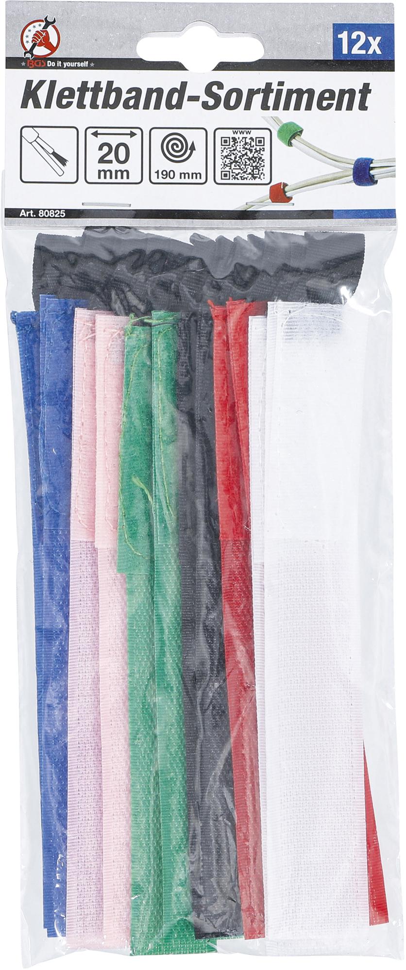 HOOK AND LOOP TAPE ASSORTMENT | 20 X 190 MM | 12 PCS. (80825)