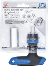 MULTI SOCKET WITH ADAPTOR SET | WITH RATCHET T-HANDLE, REVERSIBLE | 3 PCS. (92540)