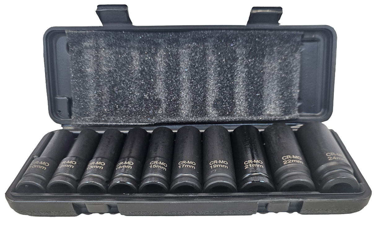 IMPACT SOCKET SET LONG | 12.5 MM (1/2") | 10-24 MM | 10 PCS. (SK1210)