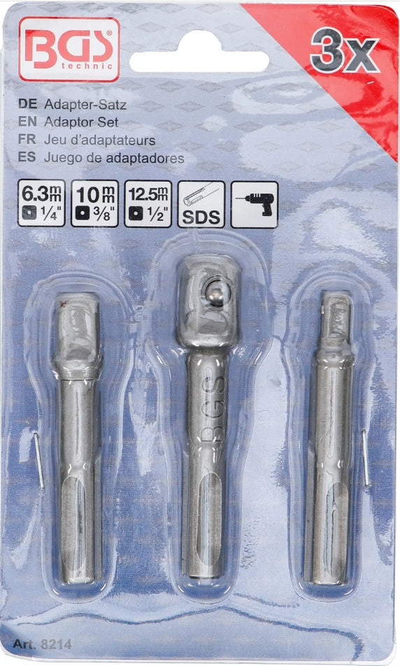 ADAPTOR SET | SDS - EXTERNAL SQUARE 6.3 MM (1/4"), 10 MM (3/8"), 12.5 MM (1/2") | 3 PCS. (8214)
