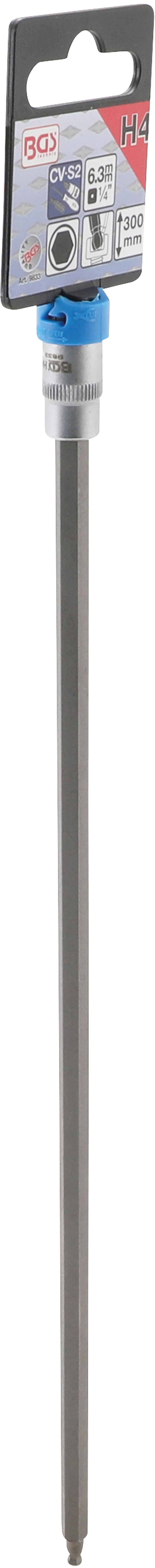 BIT SOCKET | LENGTH 300 MM | 6.3 MM (1/4") DRIVE | INTERNAL HEXAGON WITH BALL POINT 4 MM (9833)