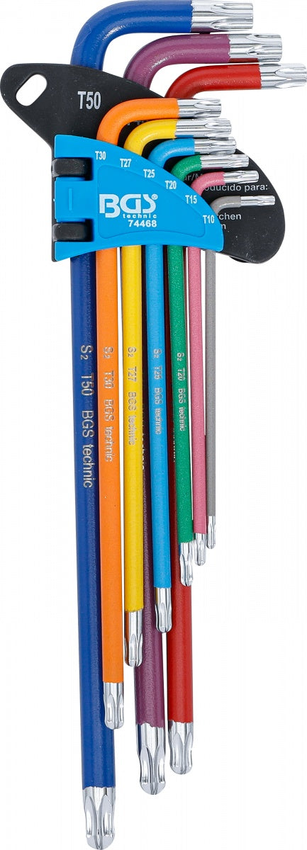 L-TYPE WRENCH SET | MULTICOLOUR | EXTRA LONG | T-STAR (FOR TORX) WITH BALL HEAD T10 - T50 | 9 PCS. (74468B)