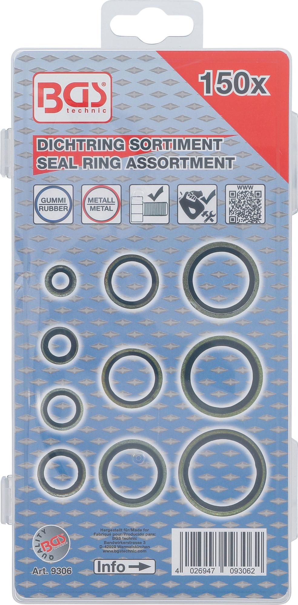 SEAL RING ASSORTMENT | METAL | WITH RUBBER SEALING BEAD | 150 PCS. (9306)
