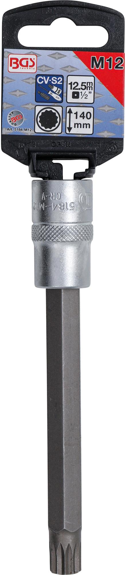 BIT SOCKET | LENGTH 140 MM | 12.5 MM (1/2") DRIVE | SPLINE (FOR XZN) | M12 (5184-M12)