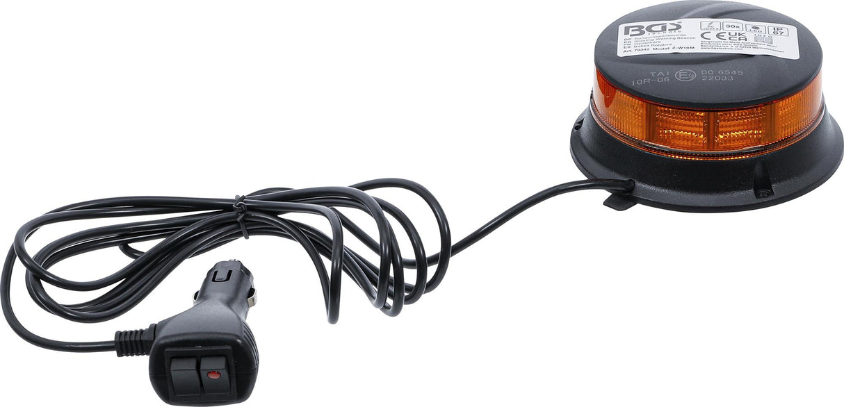 ROTATING WARNING BEACON | YELLOW | WITH MAGNET | 12 V / 24 V | Ø 130 MM (70342)