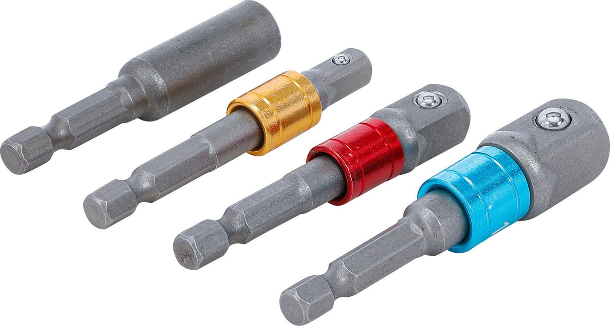 ELECTRIC DRILL ADAPTOR SET | COLOURED | 6.3 MM (1/4") DRIVE | 6.3 MM (1/4"), 10 MM (3/8"), 12.5 MM (1/2"), INTERNAL HEXAGON 6.3 MM (1/4") | 4 PCS. (20814)