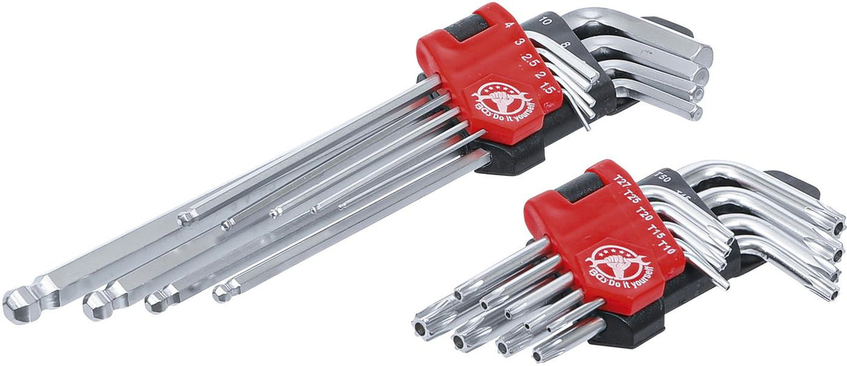 L-TYPE WRENCH SET | LONG | T-STAR (FOR TORX) T10 - T50 / INTERNAL HEXAGON 1.5 - 10 MM | 18 PCS. (822)