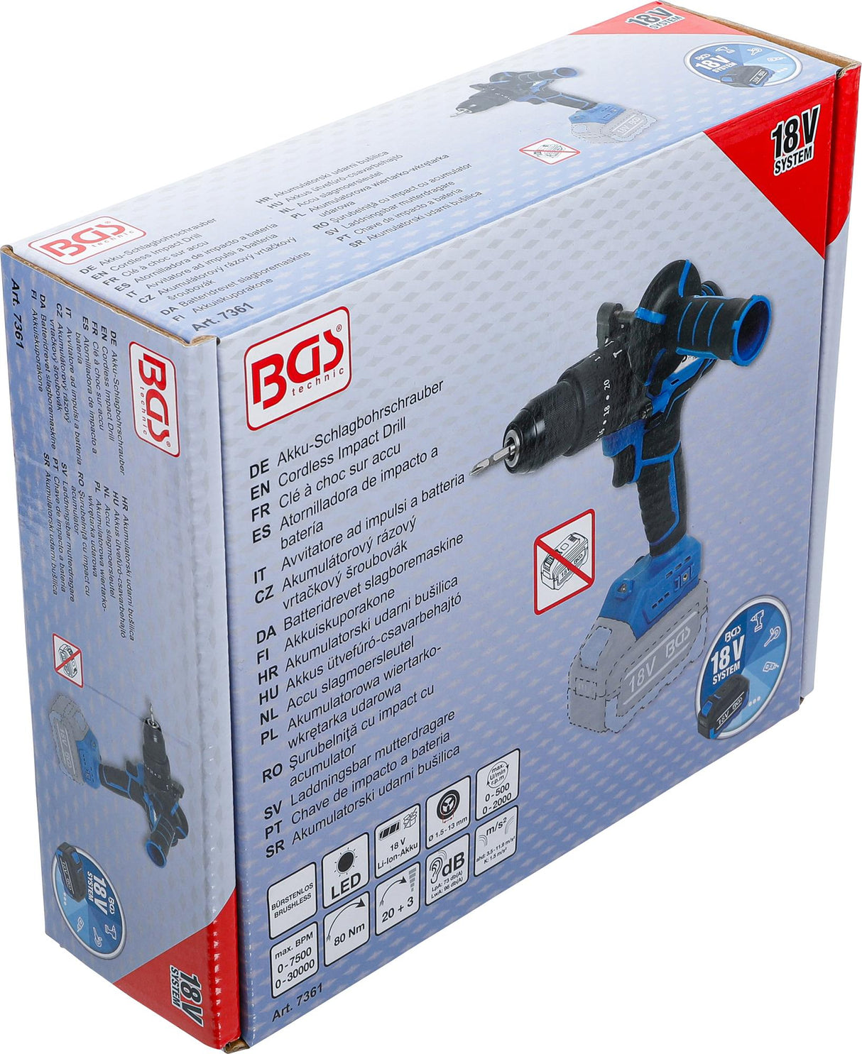 CORDLESS IMPACT DRILL | BRUSHLESS | 80 NM | 18 V | WITHOUT RECHARGEABLE BATTERY (7361)