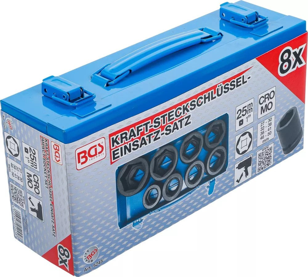 IMPACT SOCKET SET, HEXAGON | 25 MM (1") DRIVE | 27 - 50 MM | 8 PCS. (5245)