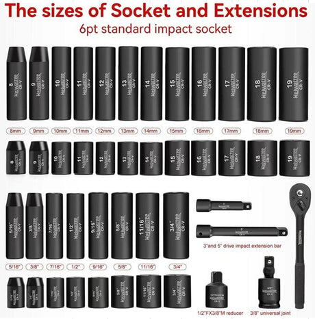 IMPACT TOOL SET | METRIC AND IMPERIAL SIZES | 10 MM (3/8") | 45 PCS. (SK45S)