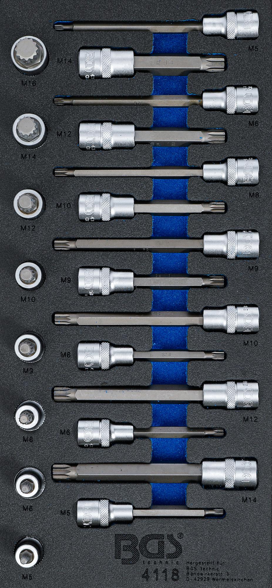 TOOL TRAY 1/3: BIT SOCKET SET | 12.5 MM (1/2") | SPLINE (FOR XZN) | 22 PCS. (4118)