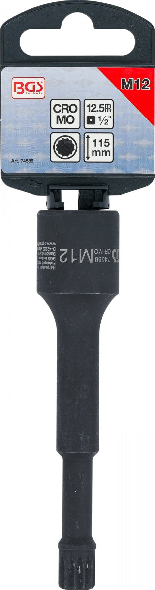 SPECIAL IMPACT BIT SOCKET | LENGTH 115 MM | 12.5 MM (1/2") DRIVE | SPLINE (FOR XZN) M12 | FOR VAG (74588)