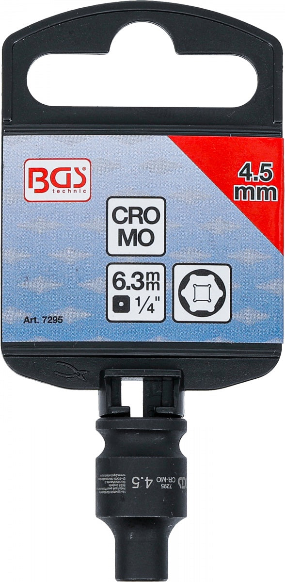 IMPACT SOCKET, HEXAGON | 6.3 MM (1/4") DRIVE | 4.5 MM (7295)