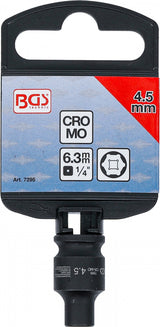 IMPACT SOCKET, HEXAGON | 6.3 MM (1/4") DRIVE | 4.5 MM (7295)