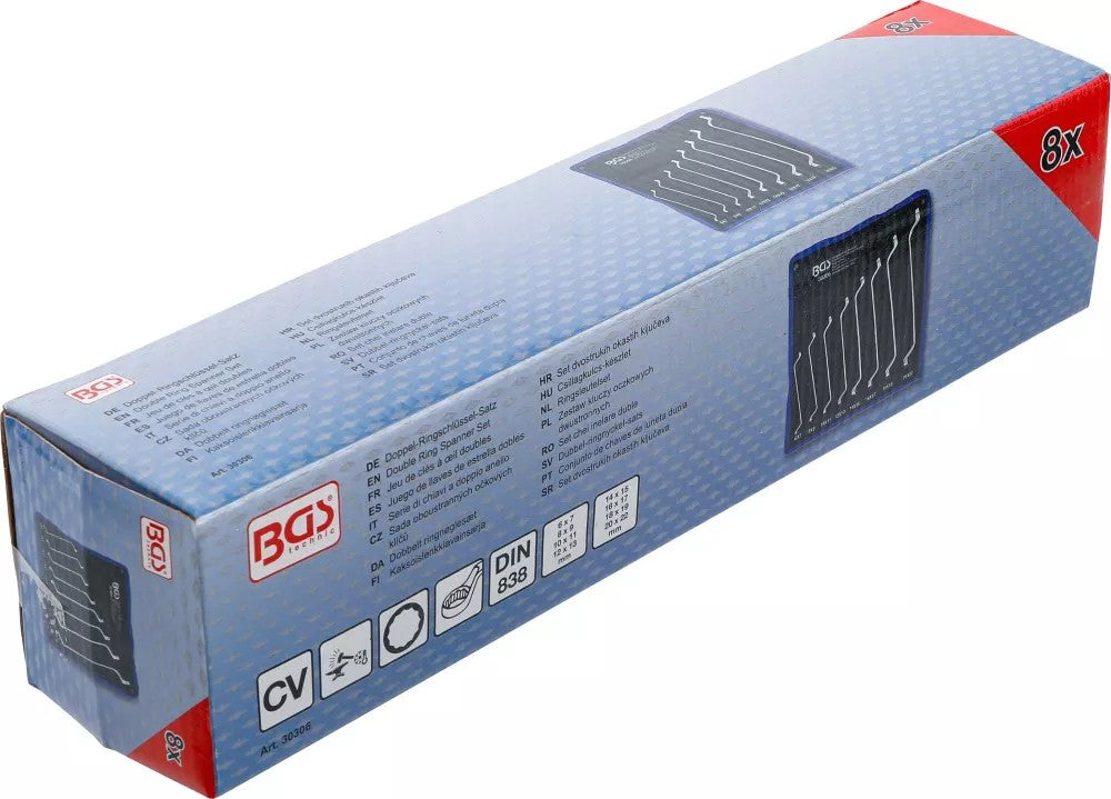 DOUBLE RING SPANNER SET | DEEP OFFSET ENDS | 6 X 7 - 20 X 22 MM | 8 PCS. (30306)
