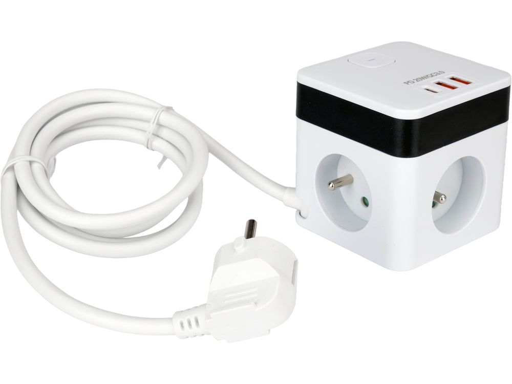 POWER CORD/EXTENSION CORD WITH GROUND IN CUBE SHAPE | 5 SOCKETS + USB | 1.0 MM2 | 1.4 M (72480)