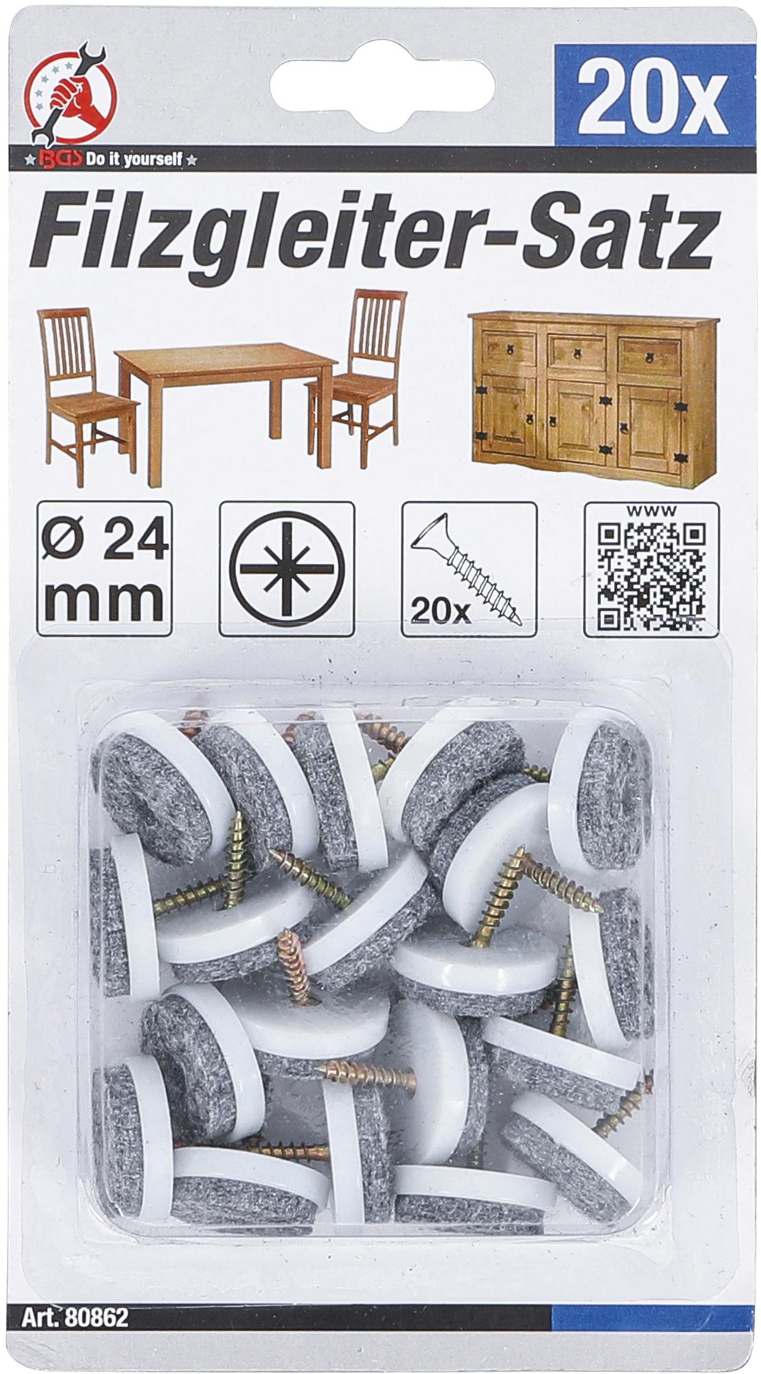 FELT PADS SET | WITH PIN | Ø 24 MM | 20 PCS. (80862)