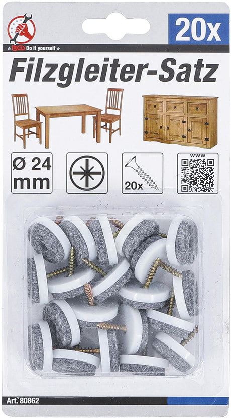 FELT PADS SET | WITH PIN | Ø 24 MM | 20 PCS. (80862)
