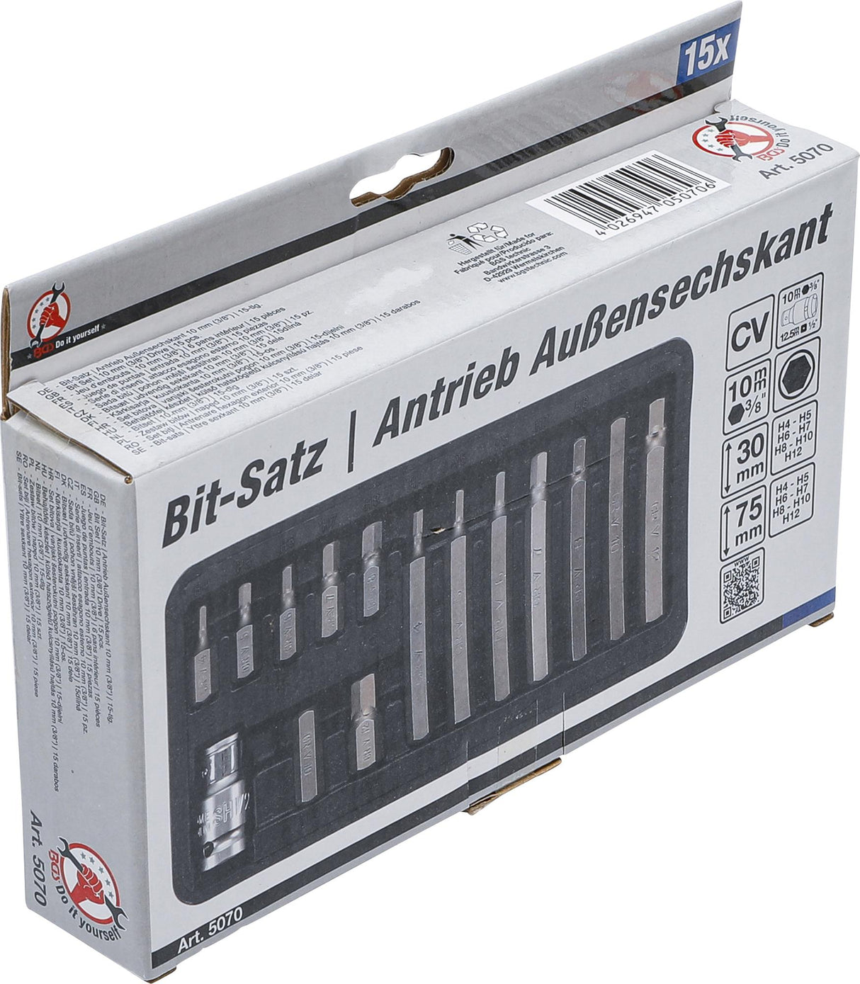 BIT SET | 10 MM (3/8") DRIVE | INTERNAL HEXAGON | 15 PCS. (5070)