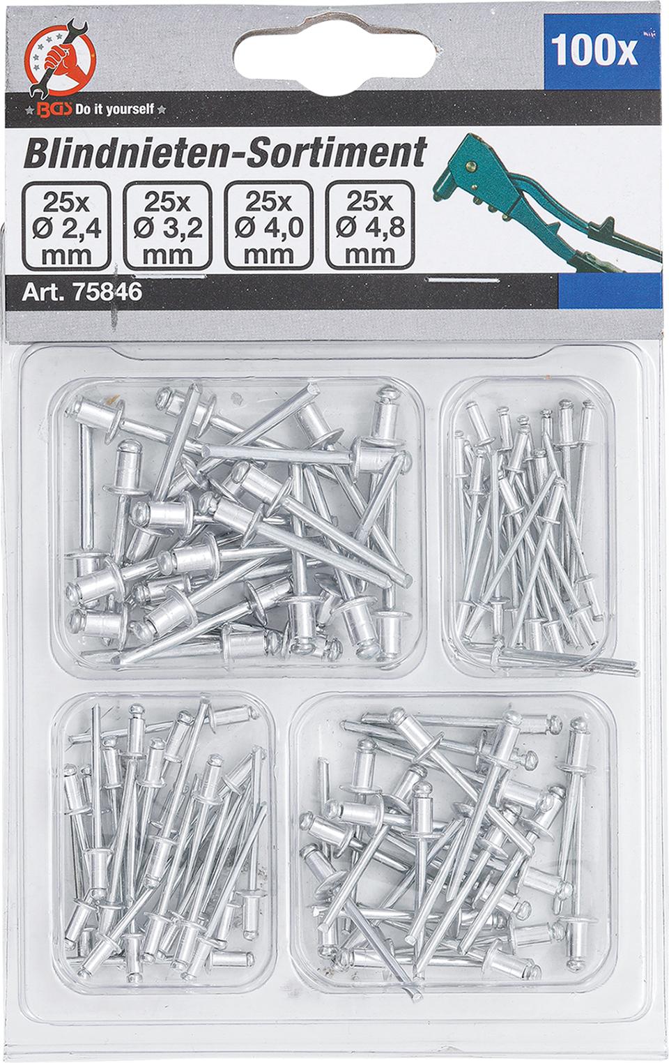 BLIND RIVETS ASSORTMENT | Ø 2.4 - 4.8 MM | 100 PCS. (75846)