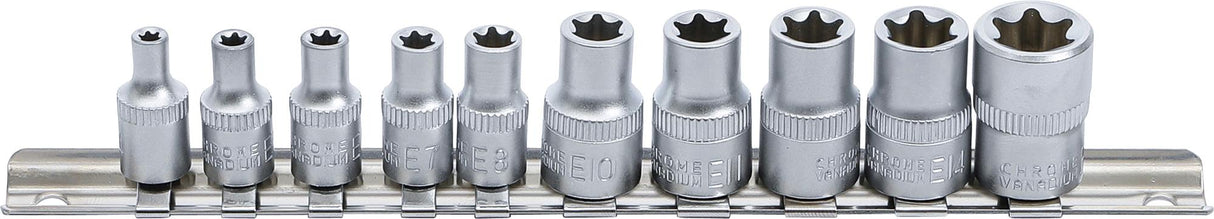 SOCKET SET, E-TYPE | 6.3 MM (1/4") / 10 MM (3/8") DRIVE | E4 - E16 | 10 PCS. (9548)