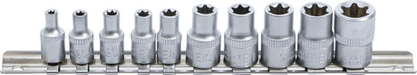 SOCKET SET, E-TYPE | 6.3 MM (1/4") / 10 MM (3/8") DRIVE | E4 - E16 | 10 PCS. (9548)
