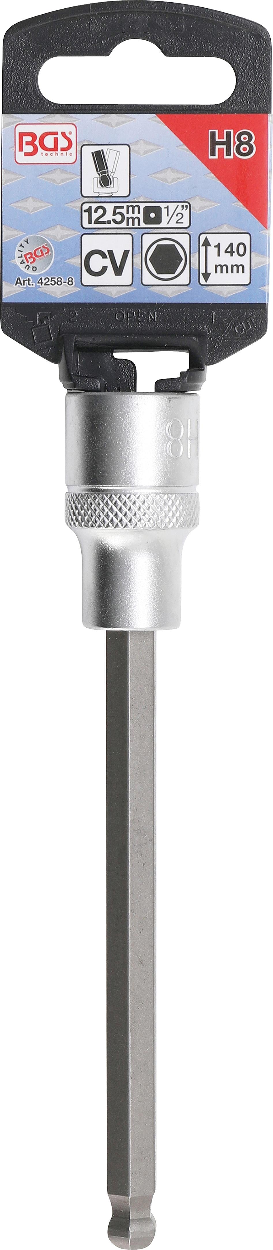 BIT SOCKET | LENGTH 140 MM | 12.5 MM (1/2") DRIVE | INTERNAL HEXAGON WITH BALL HEAD 8 MM (4258-8)