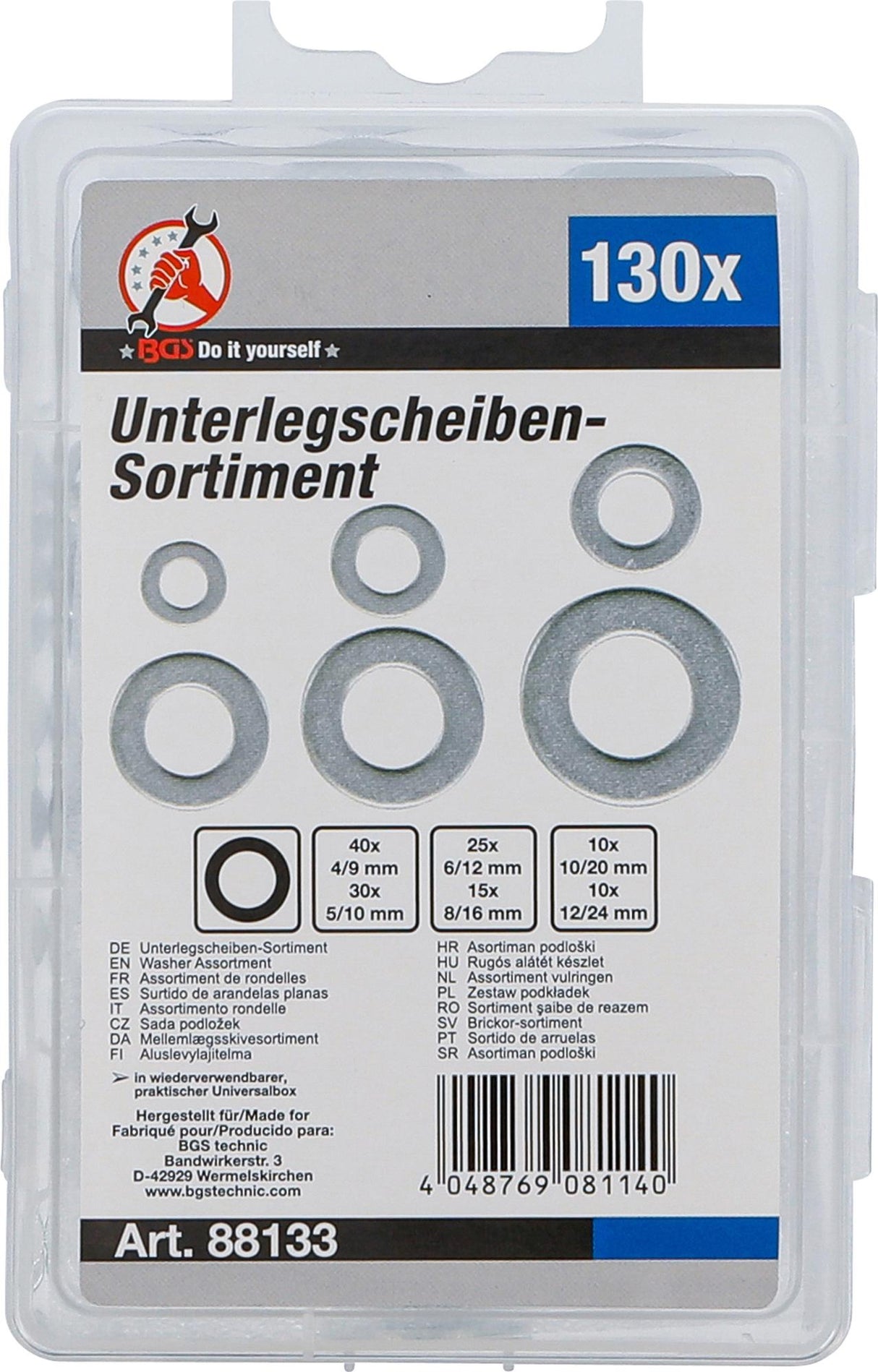 WASHER ASSORTMENT | Ø 4 - 12 MM (INTERNAL DIAMETER) | 130 PCS. (88133)