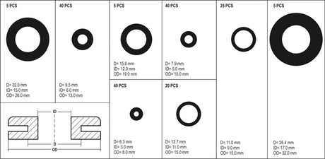 RUBBER RING GROMMETS 180PCS SET, MIX (YT-06878)
