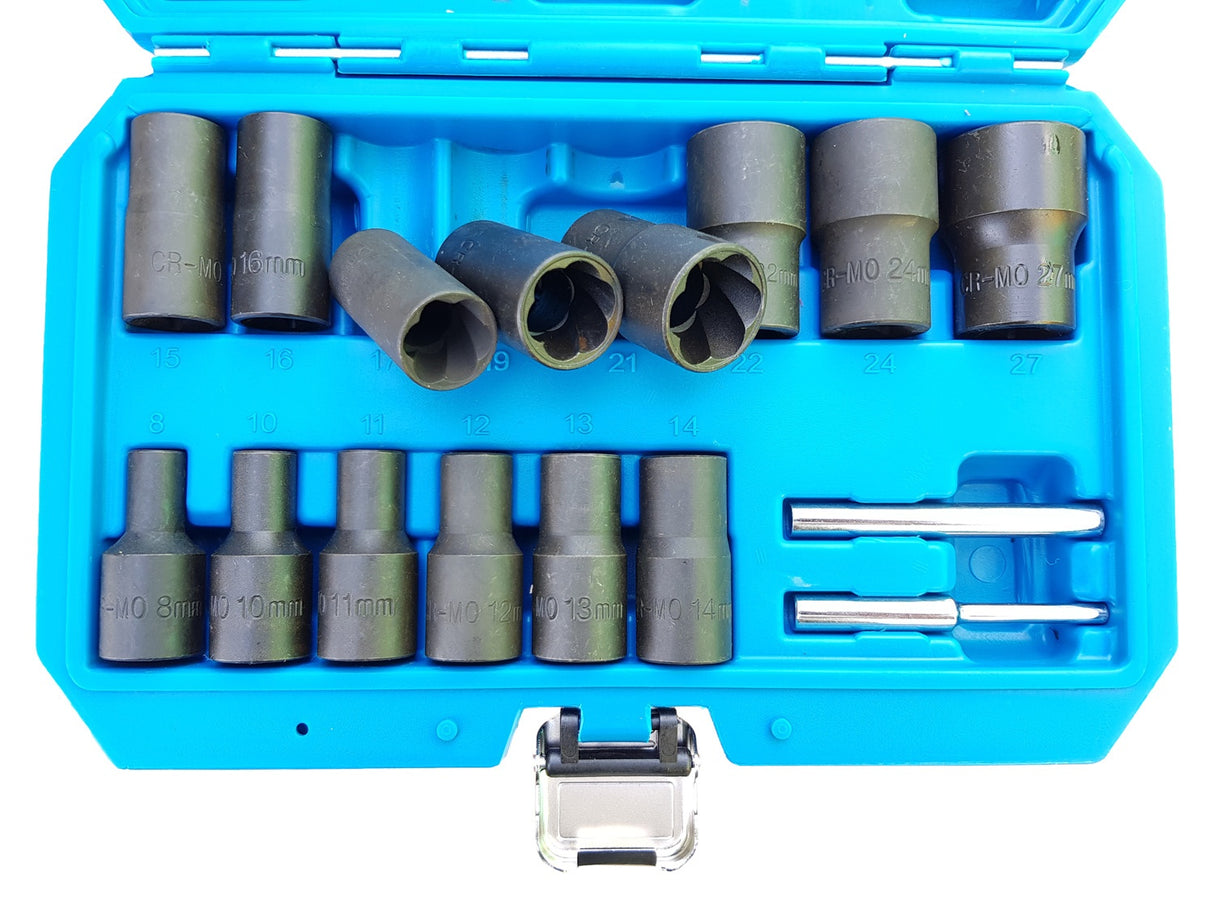 SPECIAL SOCKET SET / SCREW EXTRACTORS | 12.5 MM (1/2") | 8 - 27 MM | 16 PCS. (SK2016185)