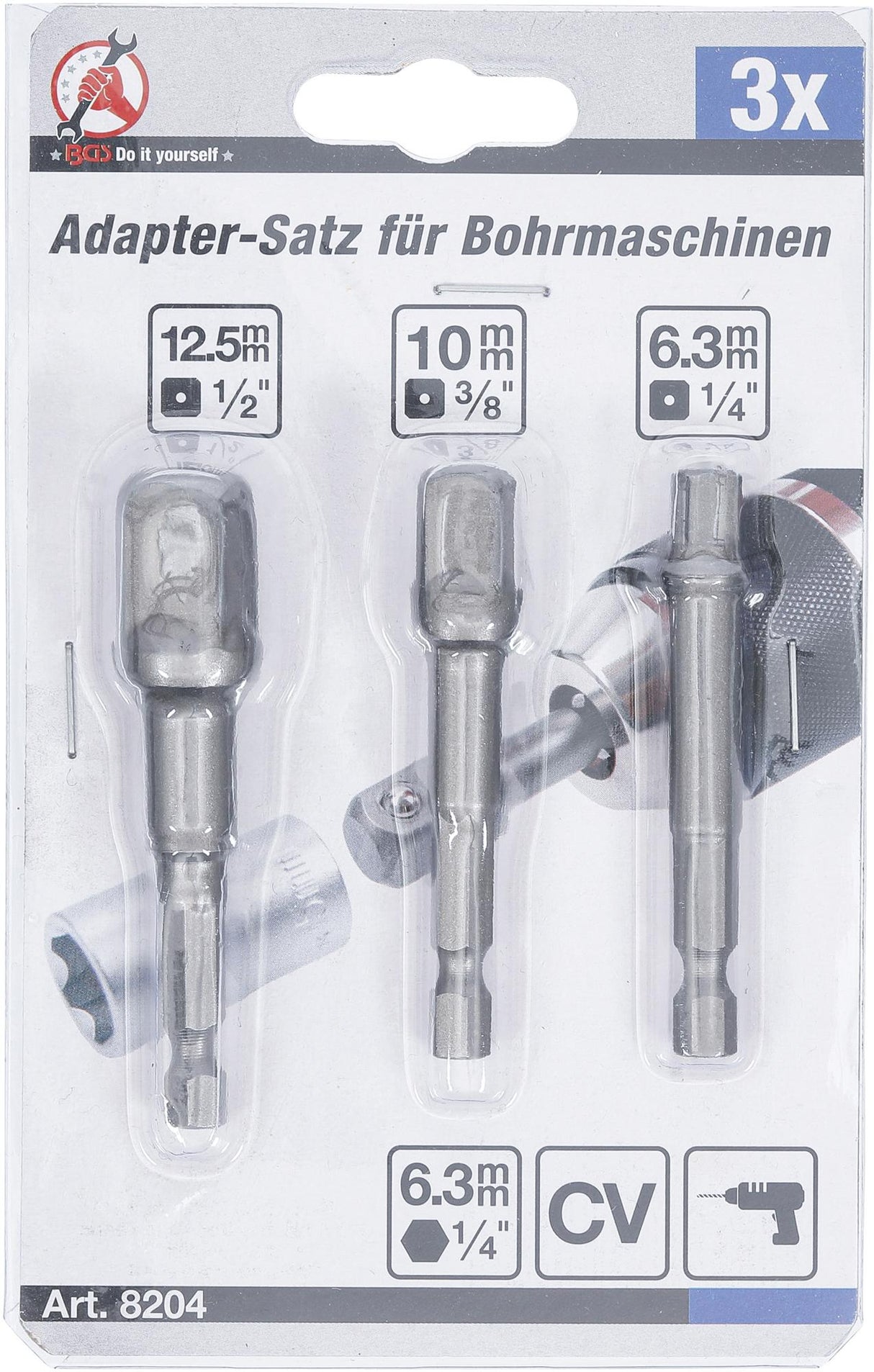 ELECTRIC DRILL ADAPTOR SET | 6.3 MM (1/4") DRIVE | 6.3 MM (1/4") / 10 MM (3/8") / 12.5 MM (1/2") | 3 PCS. (8204)