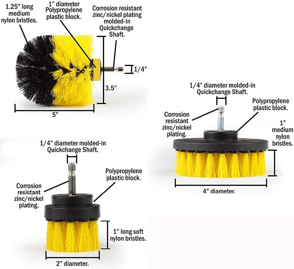 BRUSH SET WITH HEX 6.3 MM (1/4") SHANK | NYLON | 3 PCS. (DB003)