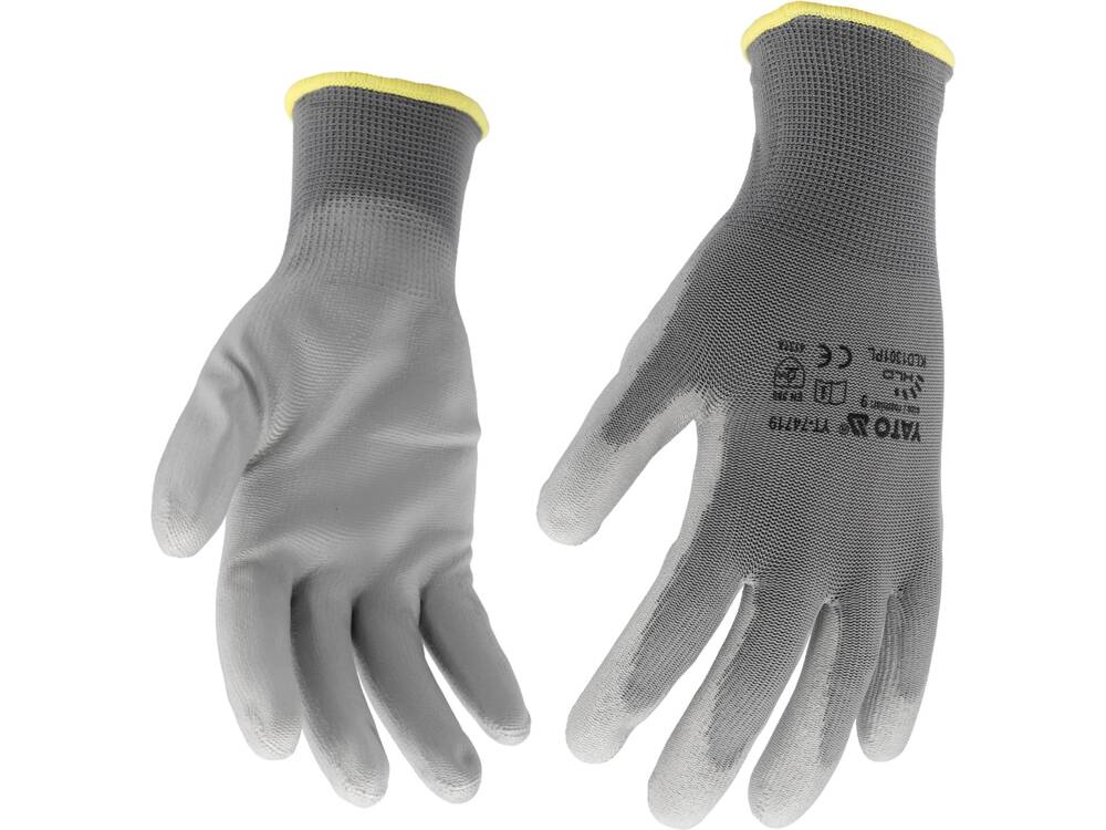WORKING GLOVES POLYESTER/PU GREY S. 10 (YT-7472)